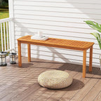 Tangkula 3 Piece Acacia Wood Patio Dining Table Set, 63" Large Patio Table & 2 Backless Benches w/Umbrella Hole, Farmhouse Indoor Outdoor Diner Furniture for Garden Poolside Deck Kitchen