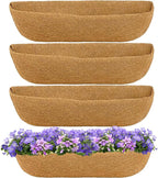 HFHOME 4PCS 24 Inch Coco Liners for planters, Horse Trough Coconut Planter Hanging Basket Liners for Window Box Hanging Trough Planter