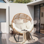 JAMFLY Egg Chair Rocking Chairs, Wicker Patio Chair Oversized Lounger Chair with Cushion for Indoor Living Room Bedroom Outdoor Patio Backyard Balcony Garden, Beige