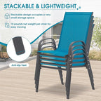Outdoor Stackable Chairs Set of 6, Stacking Patio Chairs with Textilene Fabric, Outside Furniture for Garden Backyard Balconie Poolside Deck, Blue