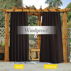 NICETOWN 2 Panels Outdoor Curtains Waterproof Pocket & Back Tab on Top & Bottom, Thermal Insulated Windproof Sun Blocking Outside Privacy Drapes for Patio with Fixed Rope, W52 x L95, Toffee Brown