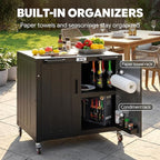 Outdoor Grill Cart with Storage Cabinet and Stainless Steel Top, 35-Inch Outdoor Grill Station with Door, Modular Kitchen Island for Food Prep and BBQ, Black & Silver