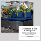 COSTWAY Outdoor Patio Rattan Daybed, Sponge Cushioned Loveseat Sofa with 4 Pillows, Wicker Furniture Sunbed for Balcony, Courtyard (Navy Blue)