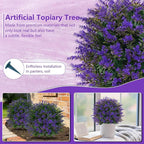 Artificial Lavender Topiary Ball for Outdoors, Set of 2 Boxwood Plant Tree with Spike, Fake Shrubs UV Resistant Faux Plants for Indoor Outdoor Decor