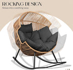 JAMFLY Egg Chair Outdoor Rocking Chairs, Wicker Patio Chair Oversized Lounger Chair with Cushion for Indoor Living Room Bedroom Outside Patio Backyard Balcony, Gray Cushion