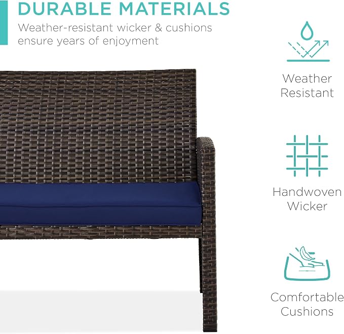 Outdoor Wicker Conversation Set, 4-Piece with Glass Coffee Table
