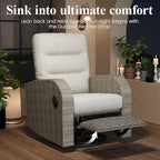 LayinSun Oversized Wicker Outdoor Swivel Glider Recliner with Adjustable Backrest & Footrest, Patio Reclining Lounge Chair