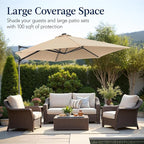 Best Choice Products 10ft Solar LED Offset Cantilever Hanging Market Patio Umbrella, Smooth 360° Rotation, 8 Sturdy Ribs, Easy Adjustment - Sand