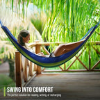 Sorbus Brazilian Double Hammock - Extra-Long 2 Person Portable Hammock Bed for Indoor or Outdoor Spaces - Hanging Rope, Carrying Pouch Included (Blue/Green Stripes)