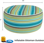 Ottoman Pouf, 20-Inch Green Striped Inflatable Footrest with Air Pump