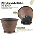 12 inch Pots for Plants, 4 Pack Large Outdoor Planter Pot with Drainage Holes & Saucers, Plastic Flower Pots for Indoor Plants, Decorative Garden Pots for Indoor & Outdoor Plant (Black Copper)