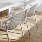 Modern Stackable Outdoor & Indoor Plastic Dining Chairs Set, Outdoor Breathable Armchairs Set, Weather-Resistant, Ideal for Patios, Cafes, and Home Use, No Assembly, Set of 4 (Grey)