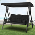 U-MAX 3-Seat Porch Swing Chair Steel Frame, Patio Swing Chair with Stand and Removable Cushions, Outdoor Canopy Swing Chair for Outside, Backyard, Garden, Black Cushion