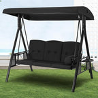 U-MAX 3-Seat Porch Swing Chair Steel Frame, Patio Swing Chair with Stand and Removable Cushions, Outdoor Canopy Swing Chair for Outside, Backyard, Garden, Black Cushion
