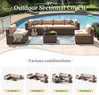 Aoxun 7 Piece Patio Furniture Set Wicker Rattan Patio Conversation Set Outdoor Sectional Sofa Set with Coffee Table and Thickened Cushions, Beige (Waterproof Cover Included)