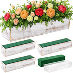 Dandat 4 Set Wood Boxes for Centerpieces 16x4 Inch Rectangle Wooden Planter Box Rustic Wooden Planters with Removable Plastic Liner Floral Foam Blocks for Christmas Wedding Home Garden Decor(White)