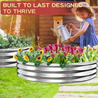 Durable Round Galvanized Steel Raised Garden Bed for Planting,Round Galvanized Steel Fire Ring/Fir Pit for Outdoor- 6×6×1FT,0.8MM Thick (Silver, 72 ins Diameter x 12 ins high)