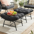 NICESOUL Indoor Outdoor Ottoman Set of 2, Large Wide Double Patio Footstool, PE Rattan Thicken Cushioned Footrest, All-Weather Wicker Furniture for Balcony, Porch, Living Room, Egg Chair, Grey
