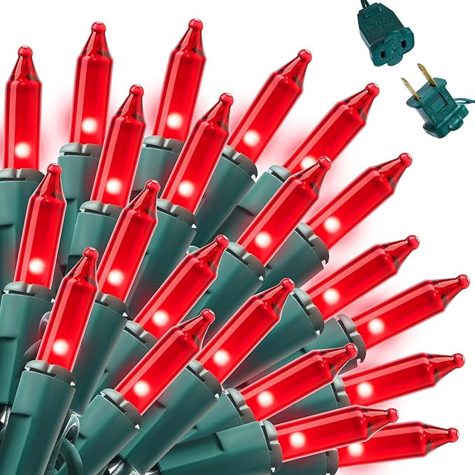 Indoor String Lights, 42.8 FT Red Incandescent Set with 200 T5 Bulbs