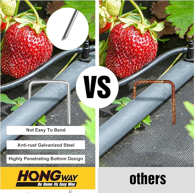 HongWay 240 Pack 4 Inch Landscape Staples, Garden Staples 12 Gauge Galvanized Ground Stakes Lawn Yard Staples SOD U-Shaped Pins for Landscaping Fabric, Irrigation Tubing Hose