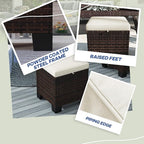 Outsunny 2 Pieces Outdoor Patio Ottomans, All Weather Wicker Outdoor Footstools with Removable Cushions, 3-in-1 PE Rattan Ottoman Seat, Footrest and Side Table for Backyard, Poolside, Beige