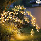 JJGoo Solar Garden Lights, New Upgraded 2 Pack Solar Swaying Starburst Light, Waterproof Fireworks Outdoor Lights, Yard Patio Pathway Decoration, Warm White