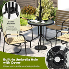 Tangkula 27.5 Inch Round Outdoor Dining Table with Tempered Glass Top, Outside Bistro Table with Umbrella Hole & Metal Frame, Patio Dining Table for Backyard, Lawn, Deck & Poolside