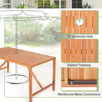 Tangkula 55" Acacia Wood Outdoor Dining Table for 4-6 Person, Rectangular Patio Dining Table with 2" Umbrella Hole and Support Bars, Indoor Outdoor Dining Furniture for Deck, Garden, Poolside & Yard