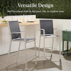 Best Choice Products Outdoor Bar Stools Set of 2, Bar Height, Patio Furniture, All Weather Mesh Design w/Armrest - Taupe/Charcoal