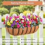 36'' Window Box Railing Planter with Coco Liner,2 Pack Horse Trough Planters Black Metal Hanging Flower Planters Basket for Porch Fence Patio Indoor Outdoor Lawn