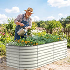 Kesfitt Raised Garden Bed Outdoor, Galvanized Steel Metal Raised Bed Planter for Vegetables, 24-Inch Deep Open Bottom Backyard Garden Bed 6x3x2 ft, Pearl White
