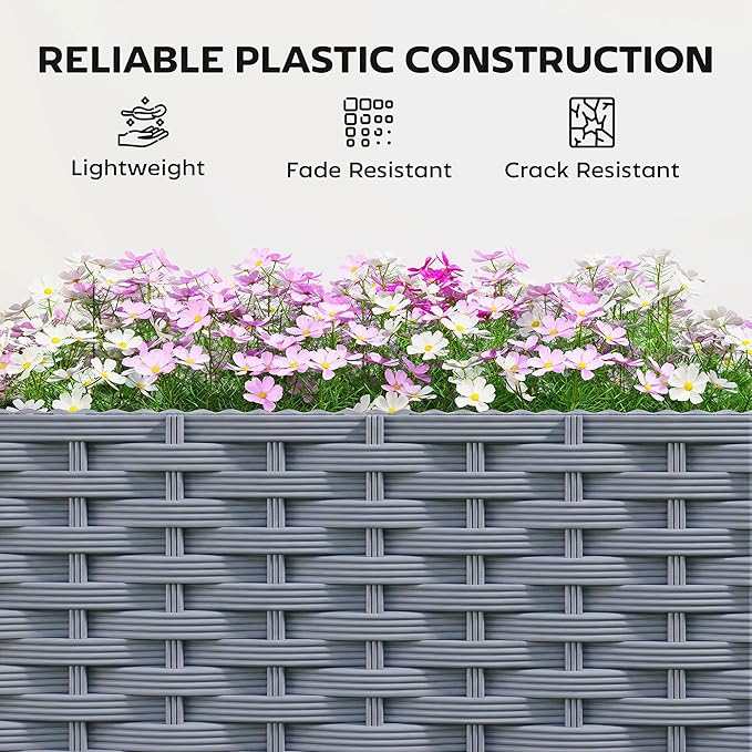 Outsunny Planter Box with Trellis, Self Watering Raised Garden Bed with Lockable Wheels, 56.3" Trellis Privacy Planter with Drainage Holes for Climbing Plants, Vines, Vegetables, Flowers, Gray