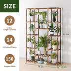 Uneedem Tall Indoor Outdoor Plant Stand - Large 12 Tier Plant Rack with Wooden Shelves for Room, Balcony, Garden, Patio