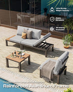 Aluminum Outdoor Patio Sofa Set, 2 Seats Modular Sectional Single Seat Sofa Chairs with Removable Cushions, All-Weather Outdoor Conversation Sets for Garden & Yard, Gray
