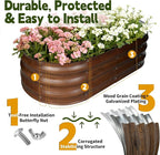 Galvanized Raised Garden Bed Outdoor, Large Raised Bed for Gardening, 2Pcs 4x2x1ft Oval Metal Planter Box for Vegetables, Fruits, Flowers, Dark Brown Wood Grain