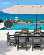 SERWALL 9 Piece Outdoor Dining Set, 84" HDPE Outdoor Large Table and Texilene Chairs for 8，All Weather Patio Dining Furniture Set with Umbrella Hole for Backyard, Garden, Black