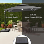 Best Choice Products 12x12ft LED Cantilever Patio Umbrella w/Base Included & 360° Rotation, Large Solar Offset Hanging Outdoor Sun Shade for Deck, Backyard Table w/Stand & Lights – Gray