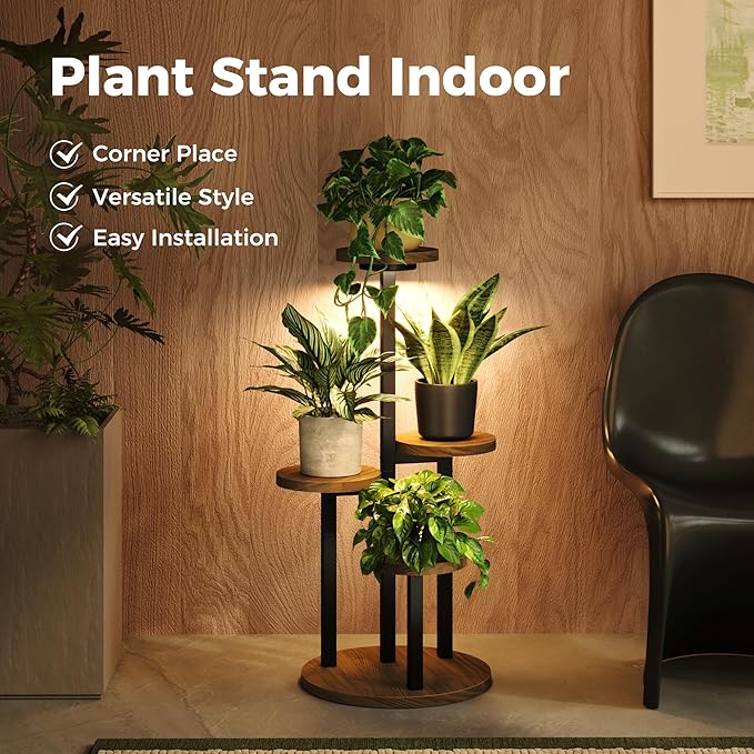 Bamworld Plant Stand with Grow Lights Indoor Plant Stand Tall Metal Wood Plant Shelf Outdoor Corner Plant Stands Indoor Plant Table Rack 5 Tier Tier Plant Stand Garden Accessories for Living Room Balcony Patio