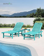 SERWALL Outdoor Chaise Lounge Set of 6, HDPE Pool Lounge Chair with 5-Position Adjustable Backrest, Patio Lounger with Rolling Wheels & Cup Holder for Pool, Aruba