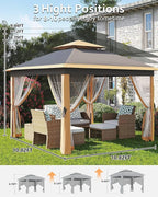 Garveelife 11x11 Pop Up Gazebo Tent with Mosquito Netting, Outdoor Canopy Shelter Easy Setup, Water & UV Resistant - Khaki