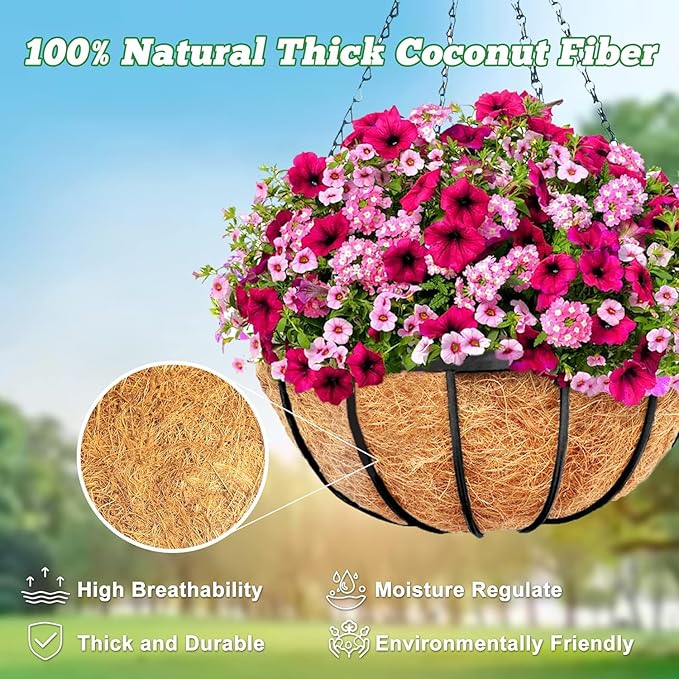 Y&M 2PCS 14" Round Coconut Fiber Liner Pre-Formed Replacement for 14'' Hanging Basket