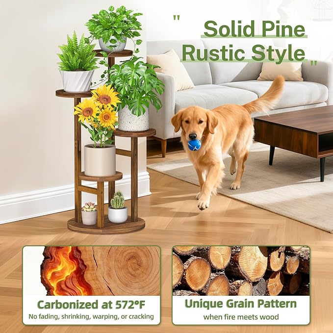 iDavosic.ly 4 Tier Plant Stand Indoor, Tiered Corner Wood Multiple Flower Holder Shelf, Tall Orchid Display Rack for Patio Porch Living Room Balcony Outdoor, Brown