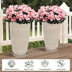 Set of 2 Tall Planter, 21 inch Large Plastic Planter with Drain Hole & Saucers, Large Outdoor Planters for Porch, Garden, Patio, Balcony(Oat Color)