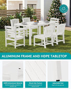 SERWALL 11-Piece Outdoor Dining Set, 60" - 83" Expandable Outdoor Dining Table and 10 HDPE Chairs, All Weather HDPE Outdoor Furniture Set for Backyard, Garden, White