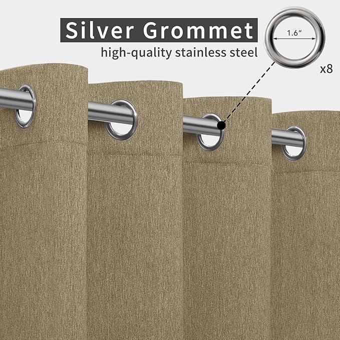 Easy-Going Linen Look Outdoor Curtains Waterproof Windproof Porch Curtains, Soft Thicken Outdoor Privacy Curtains for Patio, Gazebo, Grommet Top and Tab Bottom Drape, 1 Panel, 54x108 inch, Khaki