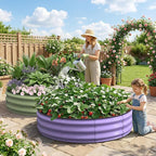 Kesfitt Round Raised Garden Bed, 4x4x1 FT Galvanized Steel Metal Garden Bed, Open-Bottom Design, 12-Inch Deep Outdoor Raised Garden Bed for Vegetables & Herbs, Fruit Green