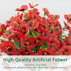 24 Bundles Artificial Pansy Flowers for Outdoor, Faux Silk Pansies Spring Flowers Outside for Planter Front Door Porch Patio Yard Window Box Home Decor (Red)
