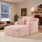 65.4" Chaise Lounge Chair Indoor, Oversized Boneless Couch Comfy Upholstered Sleeper Sofa Bed with 3 Pillows, Corduroy Cloud Reading Chair for Living Room No Assembly Required, Pink