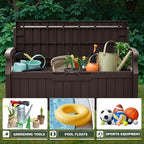 Flamaker 80 Gallon Storage Bench with Cushions Outdoor Indoor, Durable All-Weather Seating with Hidden Storage, Lockable Deck Box for Garden, Patio, Poolside (Brown)