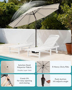 SERWALL Outdoor Chaise Lounge Set of 2 with 9FT Patio Umbrella, HDPE Pool Lounge Chair with 5-Position Adjustable Backrest, Patio Lounger with Rolling Wheels & Cup Holder for Pool, White